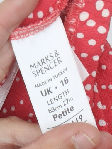 Marks and Spencer Women's Red Polka Dot Skirt - Size 16