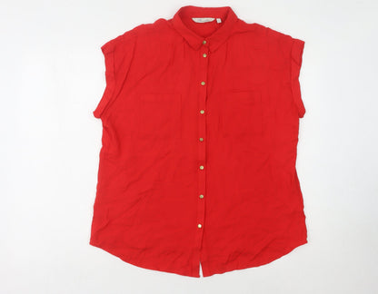 Womens UK Size 14 Peacocks Red Basic Button-Up
