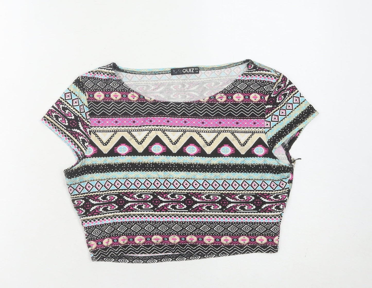 Quiz Women's Multicoloured Cropped Geometric T-Shirt