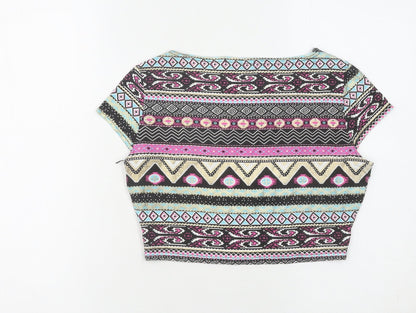 Quiz Women's Multicoloured Cropped Geometric T-Shirt