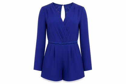 Front view of Loving Things Women's Blue Lace Playsuit, size 10