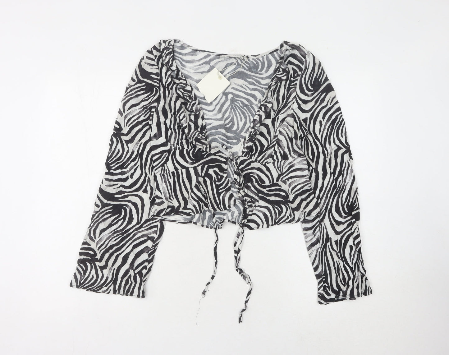 Womens UK Size 10 Pull&Bear Black Cropped Blouse