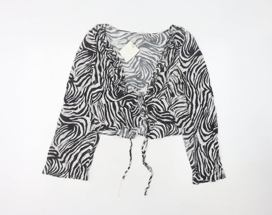 Womens UK Size 10 Pull&Bear Black Cropped Blouse