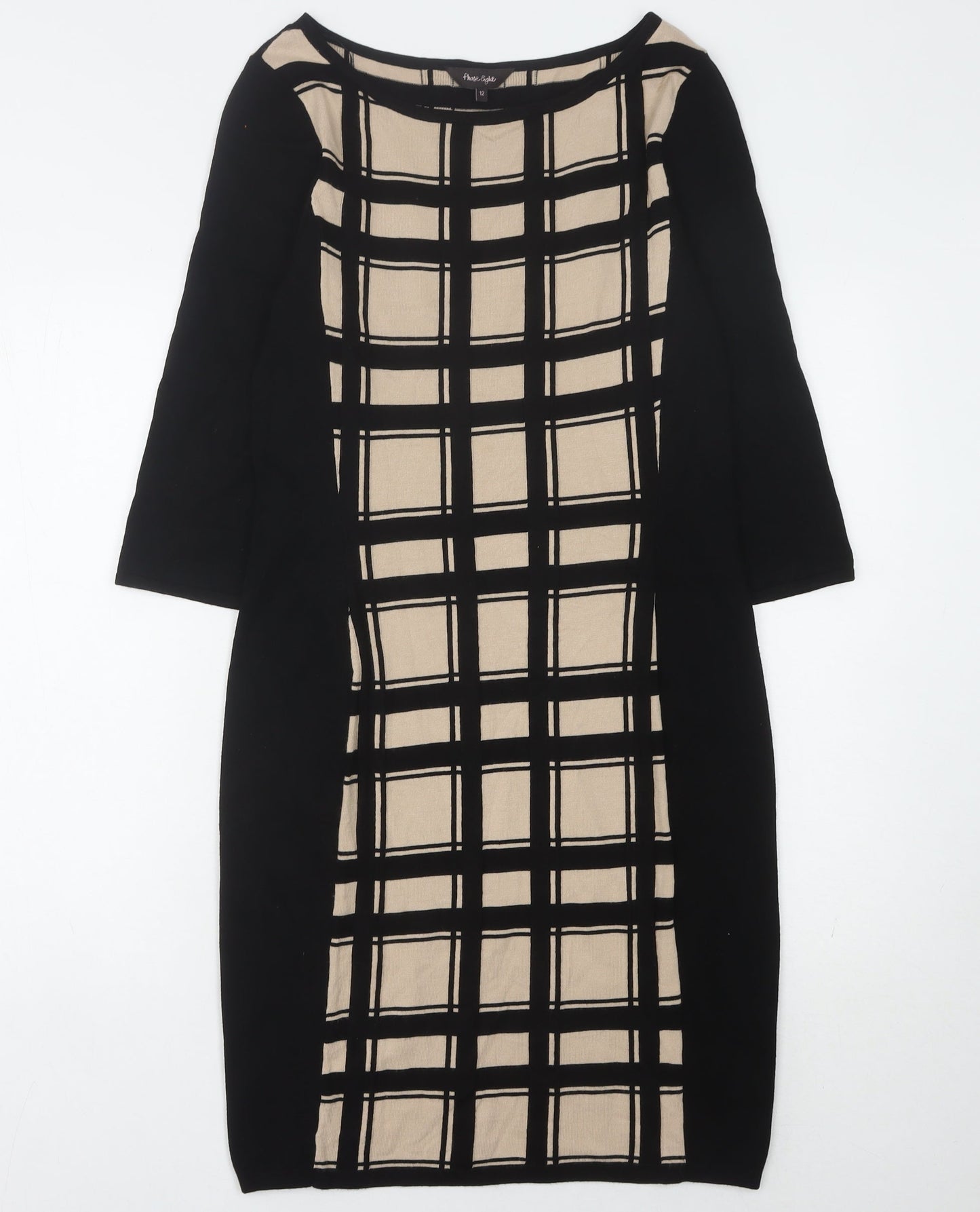 Phase Eight Women's Black Beige Check Shift Dress Size 12