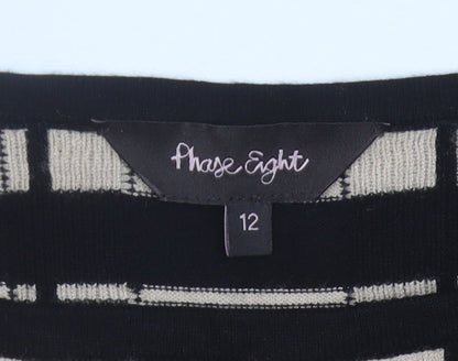 Phase Eight Women's Black Beige Check Shift Dress Size 12