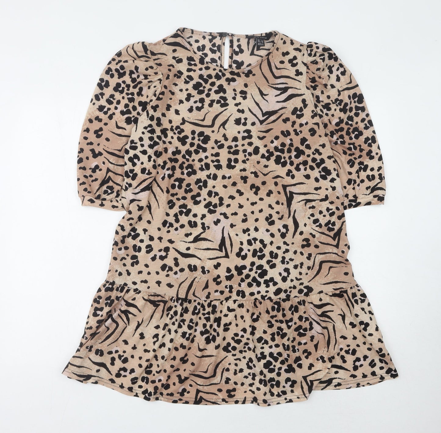 New Look Ladies Beige Animal Print Dress Size 14