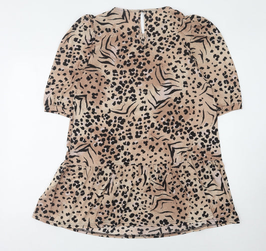New Look Ladies Beige Animal Print Dress Size 14