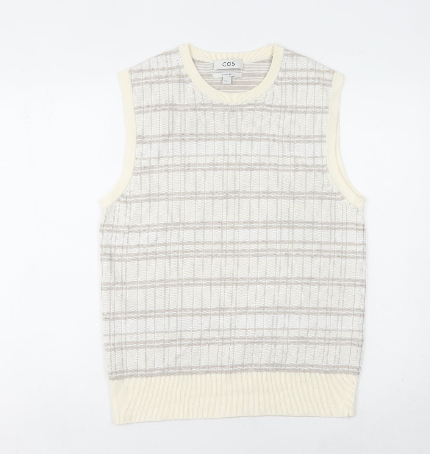 COS Men's Ivory Check Sleeveless Knit Vest - S