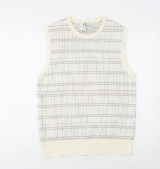 COS Men's Ivory Check Sleeveless Knit Vest - S