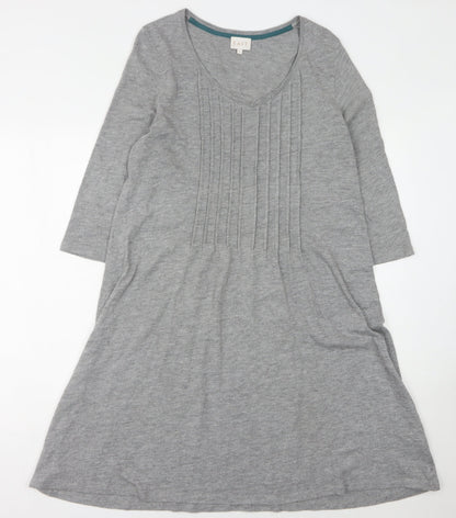 East Women's Grey V-Neck Dress Size 14, 3/4 Sleeve Knit