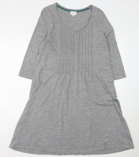 East Women's Grey V-Neck Dress Size 14, 3/4 Sleeve Knit