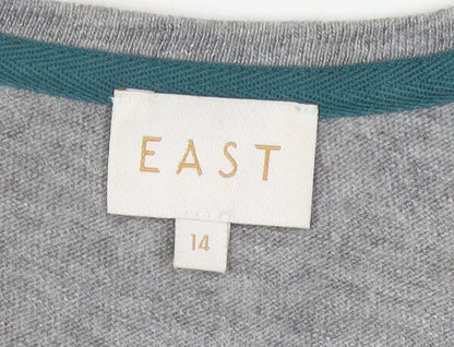 East Women's Grey V-Neck Dress Size 14, 3/4 Sleeve Knit