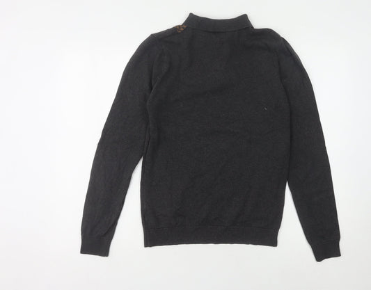 Next Men's Black Geometric Knitted Polo - Small