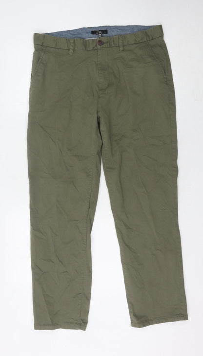 George Men's Green Chino Trousers, 36W 30L, Casual Style