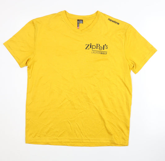 Newline Men's Yellow T-Shirt M V-Neck Graphic Print