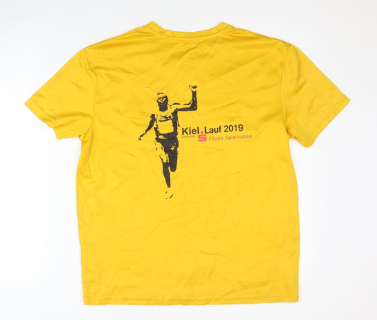 Newline Men's Yellow T-Shirt M V-Neck Graphic Print