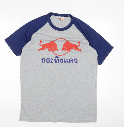 Stylish Grey and Blue Graphic Print Men's Tee - L