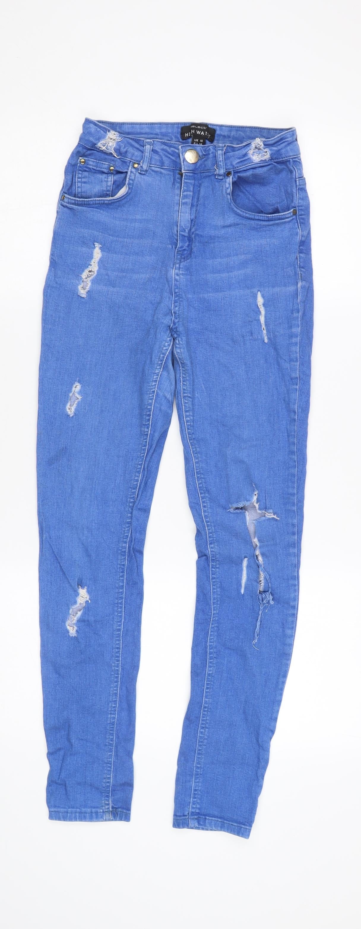 Select Women's Blue Skinny High-Rise Distressed Jeans