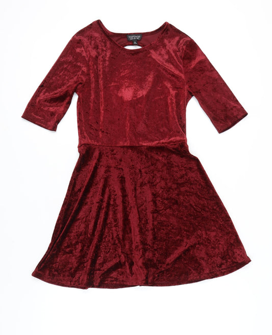Topshop Women's Red A-Line Velvet Dress Size 8