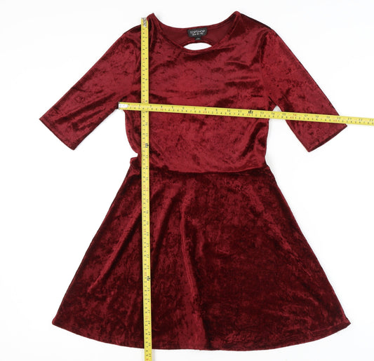 Topshop Women's Red A-Line Velvet Dress Size 8
