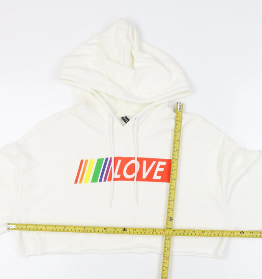 H&M Women’s White Hooded Love Logo Crop Hoodie M