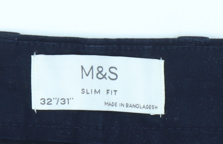 Marks and Spencer Men's Black Slim Chino Trousers - 32