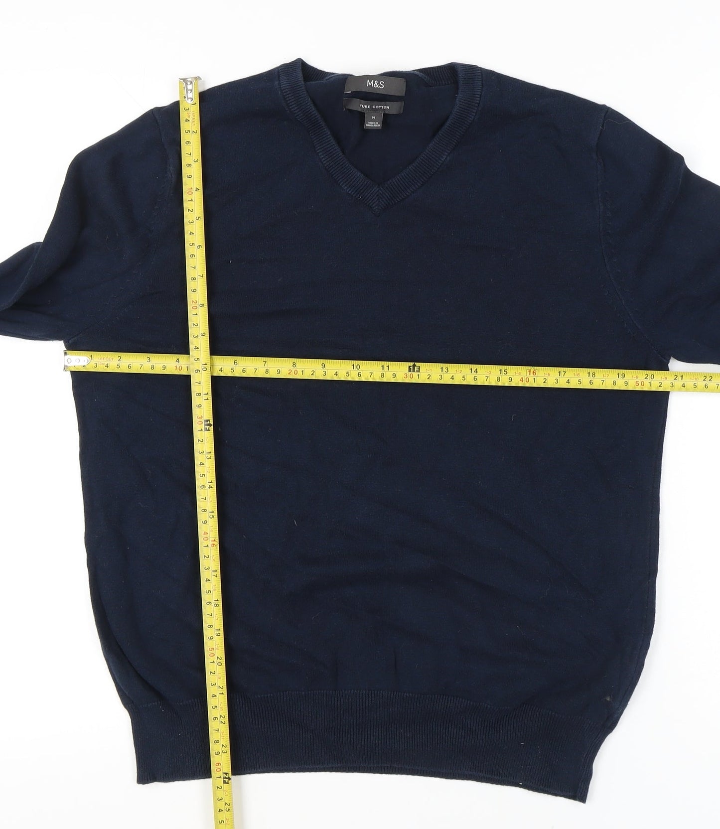 Marks and Spencer Blue Men's V-Neck Pullover Jumper M