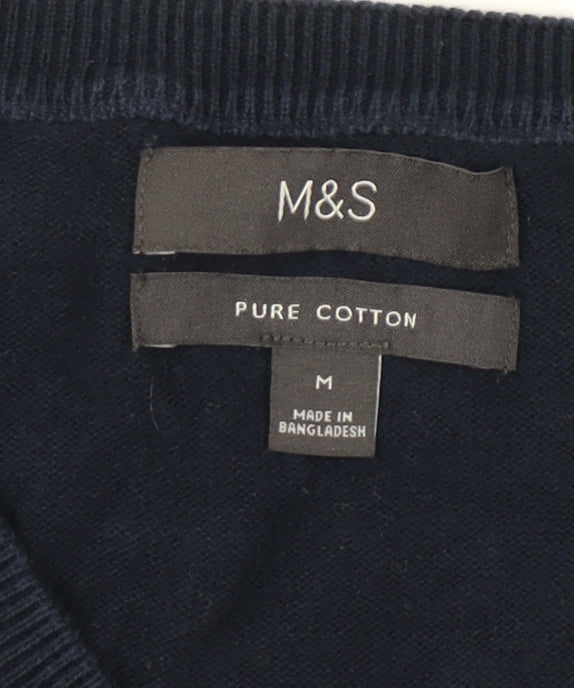 Marks and Spencer Blue Men's V-Neck Pullover Jumper M