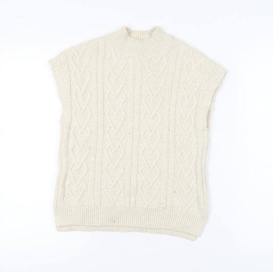 Next Girls Ivory Cable Knit Sleeveless High Neck Vest Size 8Y