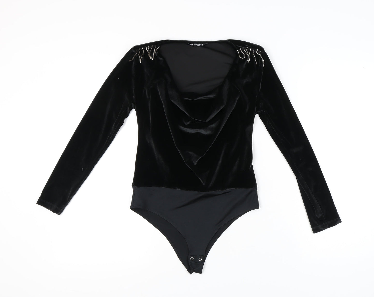 Zara Women’s Black S Velvet Bodysuit Beaded Detail