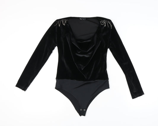 Zara Women’s Black S Velvet Bodysuit Beaded Detail