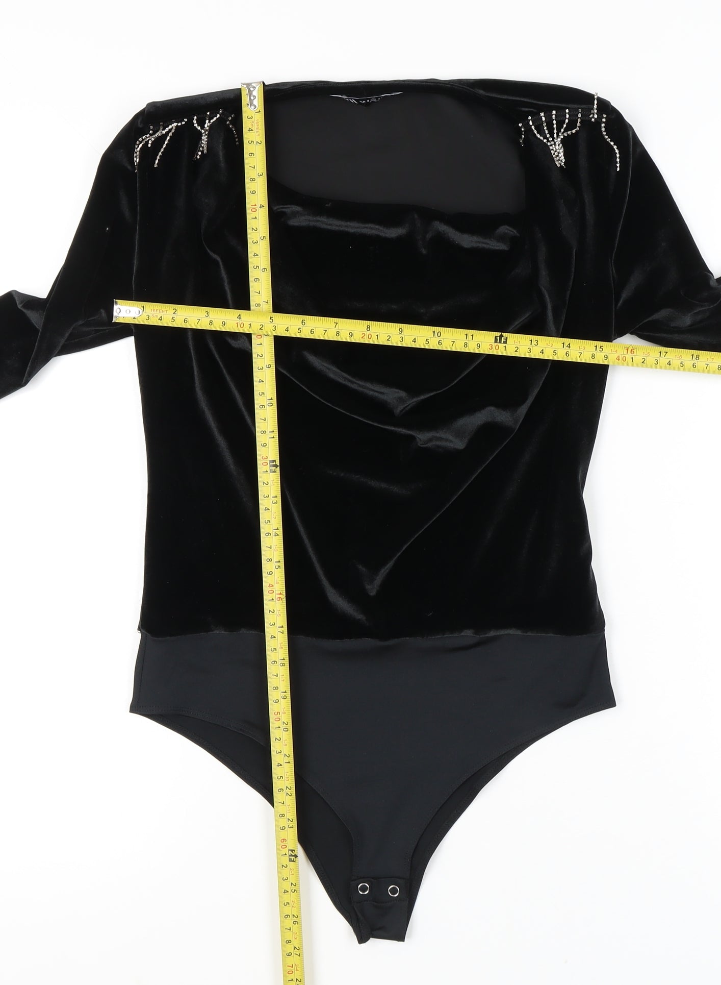Zara Women’s Black S Velvet Bodysuit Beaded Detail