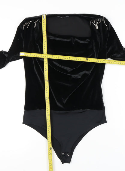 Zara Women’s Black S Velvet Bodysuit Beaded Detail