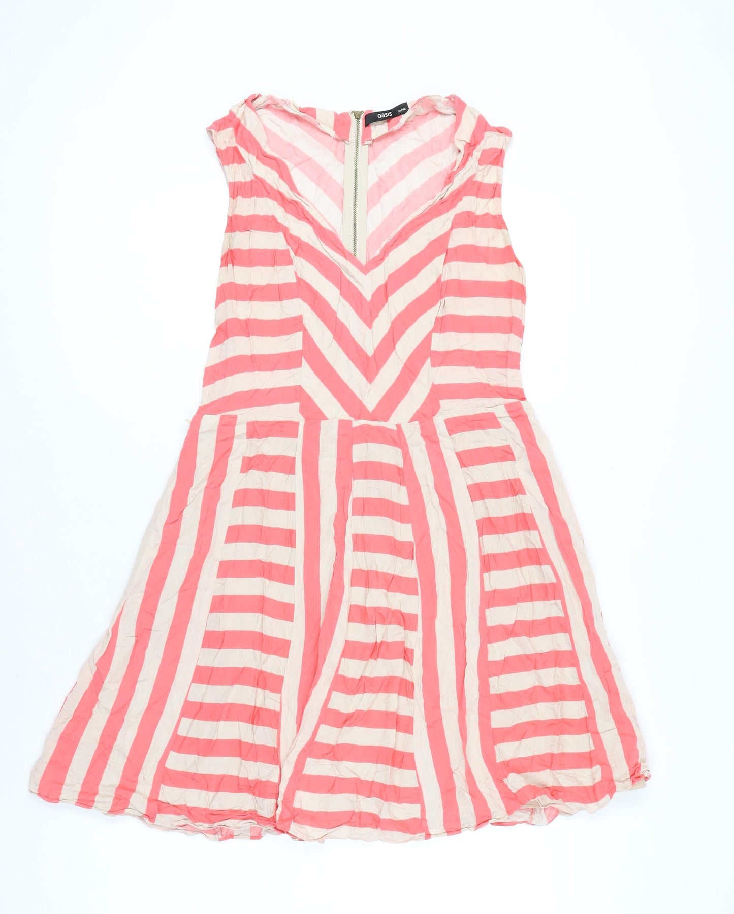 Oasis Women Pink A-Line Striped Dress Size 14