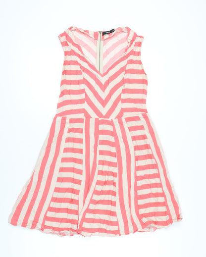 Oasis Women Pink A-Line Striped Dress Size 14
