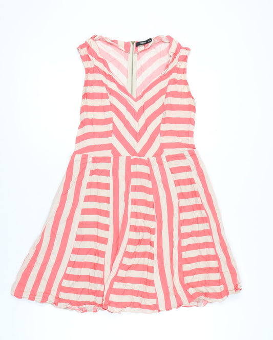 Oasis Women Pink A-Line Striped Dress Size 14