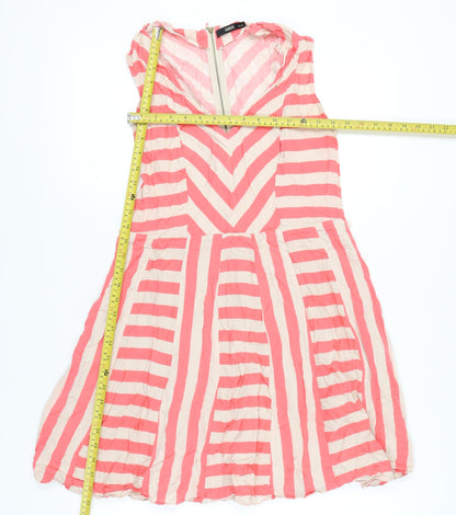 Oasis Women Pink A-Line Striped Dress Size 14