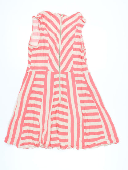 Oasis Women Pink A-Line Striped Dress Size 14