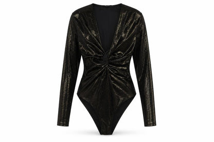 Front view of Miss Selfridge Women’s Black Velvet Bodysuit UK 6