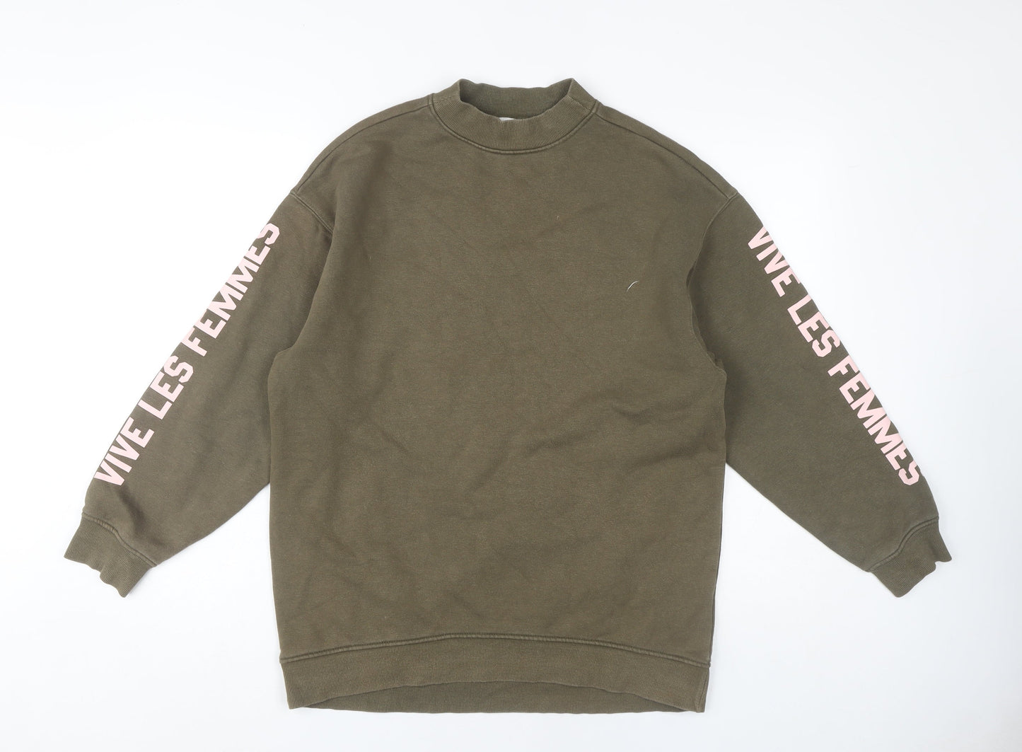 H&M Women's Green Sweatshirt XS, Casual High Neck