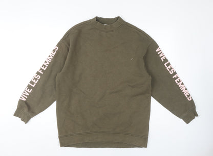 H&M Women's Green Sweatshirt XS, Casual High Neck