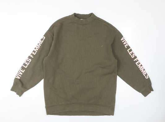 H&M Women's Green Sweatshirt XS, Casual High Neck