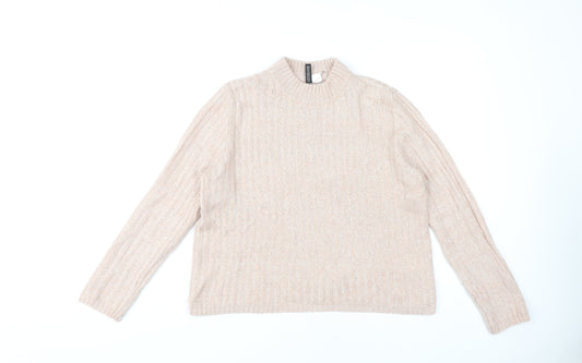 H&M Women's Beige M Pullover Jumper, Mock Neck