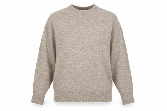 Front view of H&M women’s beige round neck jumper xs