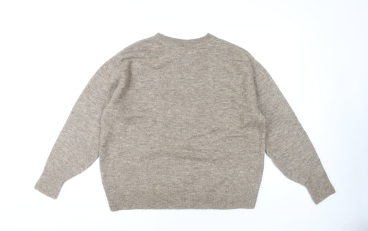 H&M Womens Beige Round Neck Pullover Jumper XS