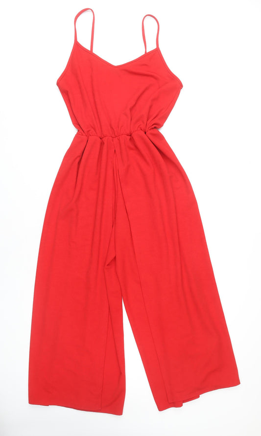 Boohoo Women Red Jumpsuit Size 16 Sleeveless Wide-Leg