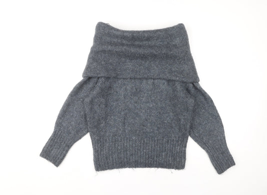 H&M Women's Grey Cowl Neck Jumper XS