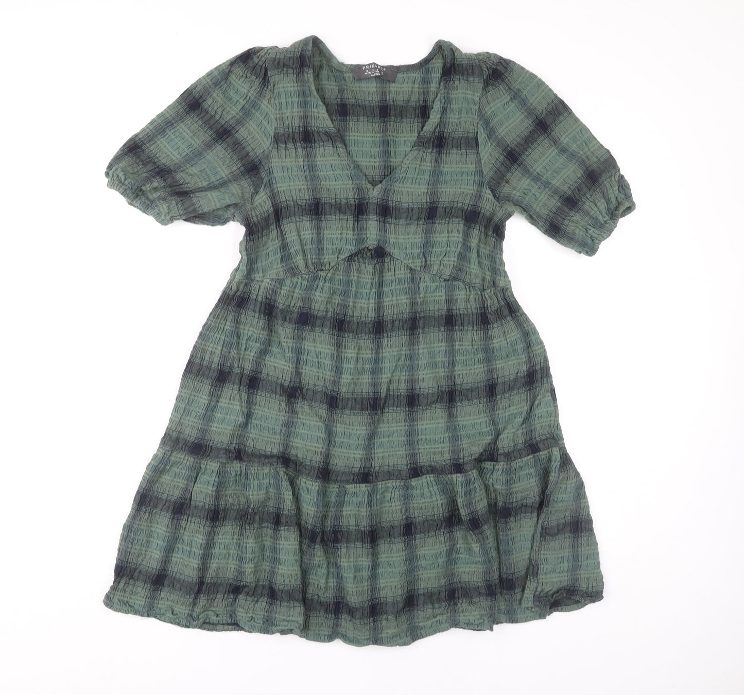 Primark Women's Green Check A-Line Dress, Size 12