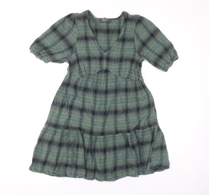 Primark Women's Green Check A-Line Dress, Size 12