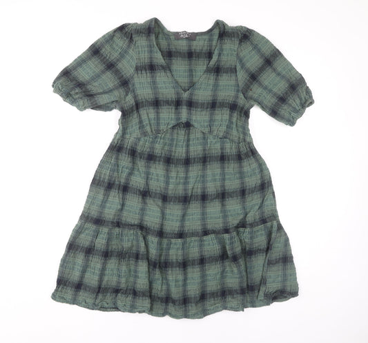 Primark Women's Green Check A-Line Dress, Size 12